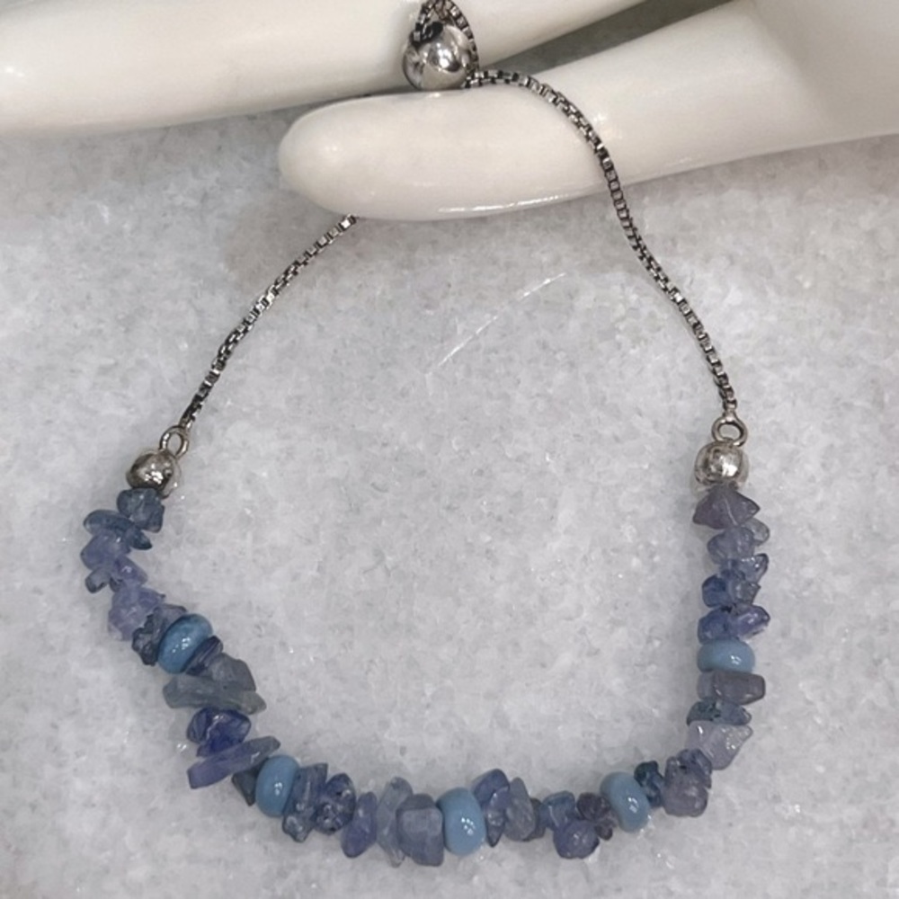 Tanzanite & Oregon Blue Opal Sterling Silver BOLO Bracelet
